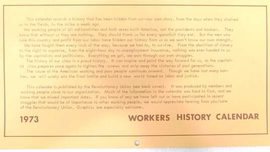 Vintage Workers' History Calendar 1973 By The Revolutionary Union image number 3