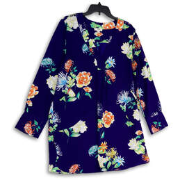 Womens Multicolor Floral V-Neck Long Sleeve Pullover Tunic Top Size Large