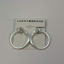 NWT Designer Lucky Brand Silver-Tone Round Easy Lock Classic Hoop Earrings