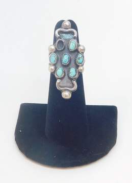 Artisan 925 Southwestern Turquoise Cabochons & Domes Cluster Pointed Split Shank Long Ring For Repair 7.9g