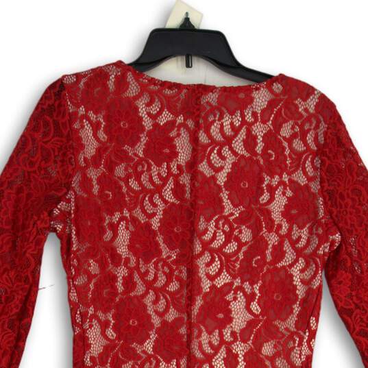 Kasper Womens Red Lace Round Neck Long Sleeve Knee Length Sheath Dress Size M image number 4
