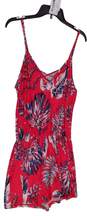 Womens Red Floral V Neck Spaghetti Straps Waist Drawstring Fit And Flare Dress M image number 4