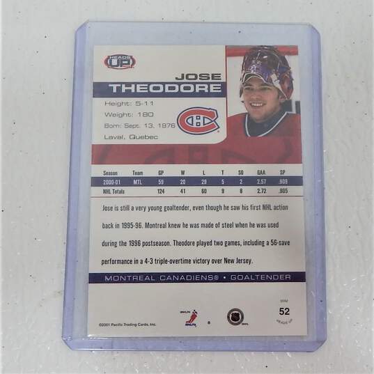 2001-02 Jose Theodore Pacific Heads Up Red /165 Montreal Canadiens image number 3