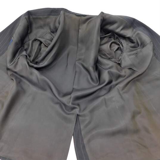 Melange Grey Pinstripe Wool Tailored Blazer Suit Jacket With COA image number 7