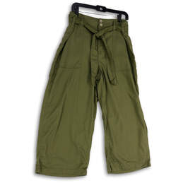 NWT Womens Green Waist Belt Patch Pocket Wide Leg Cropped Pants Size 14