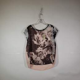NWT Womens Floral Cap Sleeve Round Neck Blouse Top Size X-Large