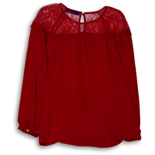 Womens Red Long Balloon Sleeve Lace Round Neck Blouse Top Size Large image number 1