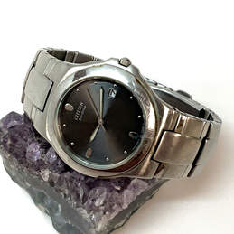 Designer Citizen Eco-Drive Silver-Tone Black Round Dial Analog Wristwatch