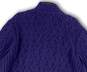 Womens Blue Cable Knit Long Sleeve Mock Neck 1/4 Zip Pullover Sweater Sz L image number 4