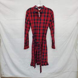 Brooks Brothers Red Fleece Cotton Plaid Patterned Belted Dress WM Size 6 NWT