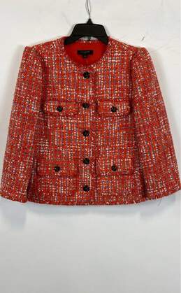 Ann Taylor Womens Multicolor Tweed Fringe Edges Pockets Blazer Jacket Size 10