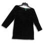 Womens Black Striped Round Neck Long Sleeve Pullover Blouse Top Size Medium image number 1