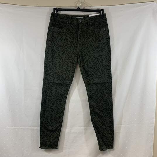 Women's Olive Leopard Print Skinny Jeans, Sz. 4 image number 1
