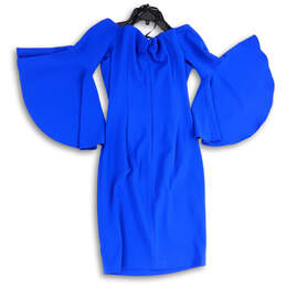 Womens Blue Flutter Bell Sleeve Off The Shoulder Sheath Dress Size 6 alternative image