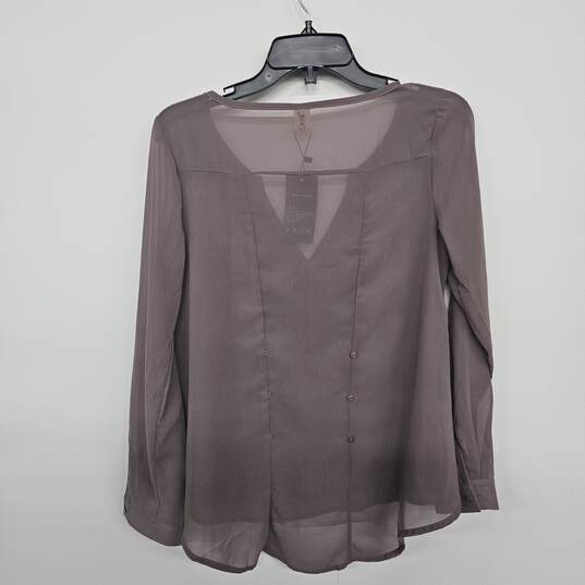 Sheer Brown Front Back Button Blouse image number 2