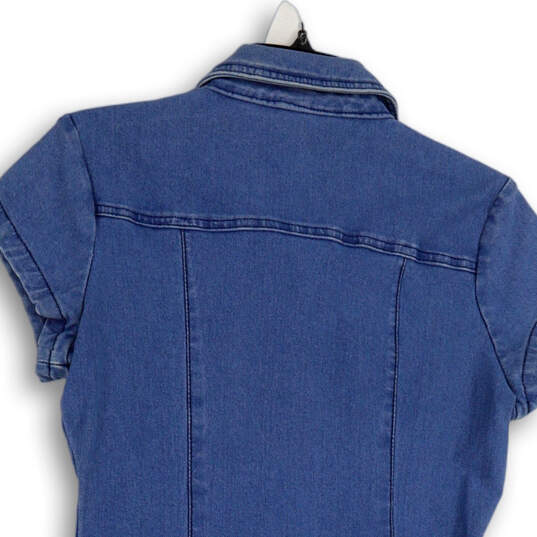 NWT Womens Blue Denim Fronts Pockets Medium Wash Collared A-Line Dress Sz M image number 3