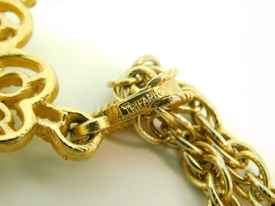 Vintage Crown Trifari Gold Tone Filigree Pendant Double Strand Necklace 66.7g image number 7