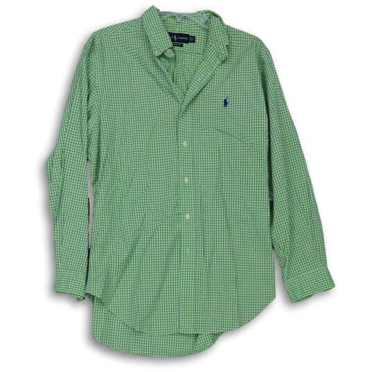 Mens Green Plaid Classic Fit Collared Long Sleeve Button-Up Shirt Size 15.5 image number 1