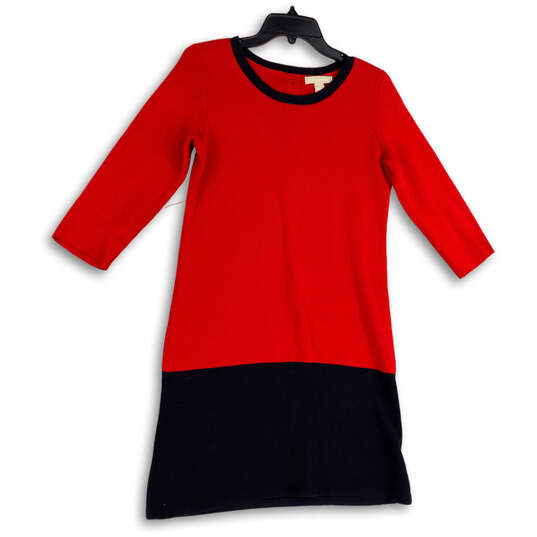 Womens Red Black Knitted Long Sleeve Stretch Pullover Sweater Dress Size S image number 1