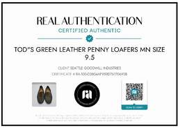 AUTHENTICATED MEN'S TOD'S GREEN LEATHER PENNY LOAFER SIZE 9.5 alternative image