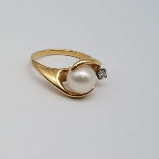 14k Gold Diamond Fw Pearl Sz 4 1/4 Ring 2.9g image number 1
