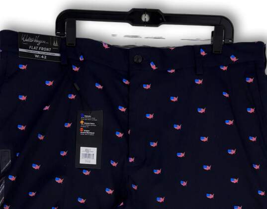 NWT Mens Blue Printed Flat Front Stretch Pockets Golf Chino Shorts Size 42 image number 3