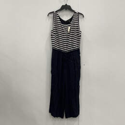 NWT Womens Blue Striped Sleeveless Cropped One-Piece Jumpsuit Size 10P