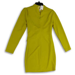 NWT Womens Yellow Pleated Keyhole Neck Long Sleeve Sheath Dress Size S alternative image