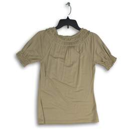 NWT LOFT Womens Taupe Ruffle Tie Neck Short Sleeve Pullover Blouse Top Size XS alternative image