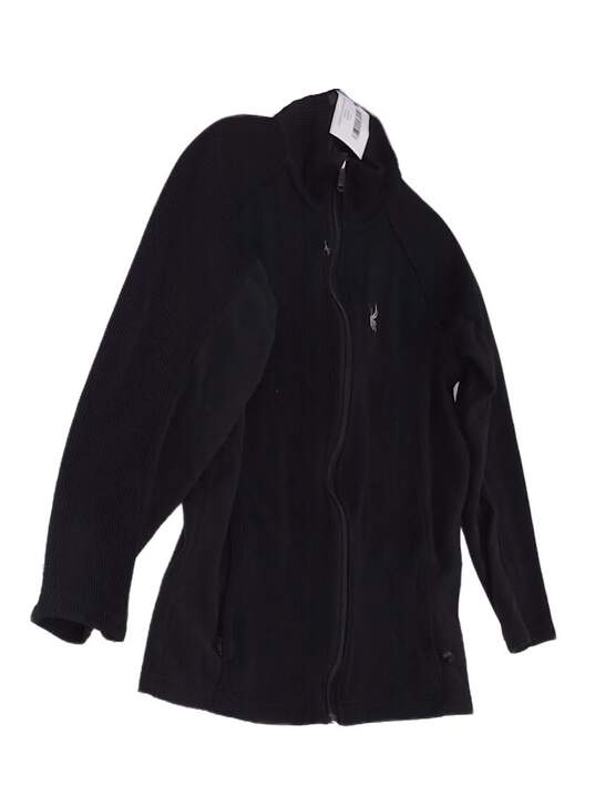 Boys Black Mock Neck Long Sleeve Pockets Full Zip Jacket Size XL image number 3