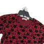 Womens Red Floral Stretch Short Sleeve Round Neck Blouse Top Size Medium image number 3
