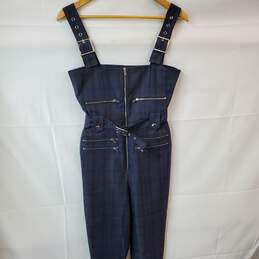 We Wore What Women's Navy Plaid Moto Overall Jumpsuit w/ Tags Size Small alternative image