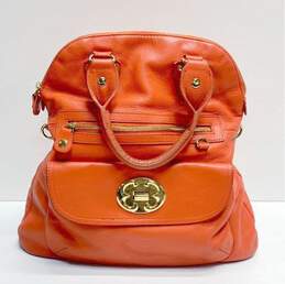 Emma Fox Orange Leather Top Zip Hobo Tote Bag