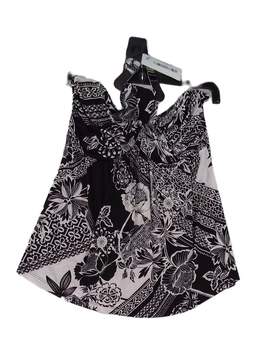 Womens Black Floral Halter Neck Sleeveless Pullover Blouse Top Size Medium