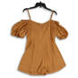 Womens Orange Puff Sleeve Front Knot Back Zip One-Piece Romper Size L image number 2