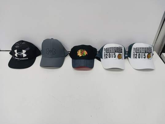 5PC Under Armour & Chicago Blackhawks Baseball Style Hat Bundle image number 1
