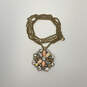 Designer J. Crew Gold-Tone Link Chain Crystal Stone Floral Pendant Necklace image number 3