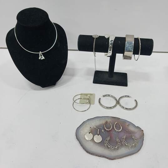 Bundle of Assorted Silver Tinted Fashion Costume Jewelry Set image number 1
