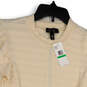 NWT Womens Ivory Knitted Lace Ruffle Sleeve Crew Neck Pullover Sweater Sz L image number 3