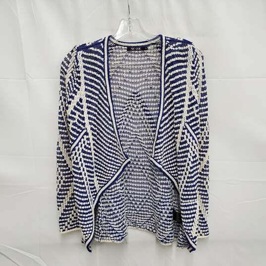 Nic + Zoe WM's Open Knit Blue & White Cardigan Size PP image number 1