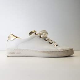 Michael Kors Irving Optic White Gold Leather Lace Up Sneakers Shoes Women's Size 6 M