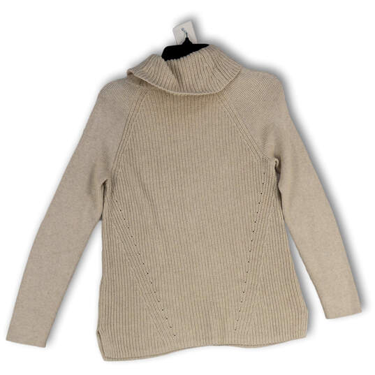 Womens Beige Knitted Long Sleeve Turtleneck Pullover Sweater Size Small image number 2