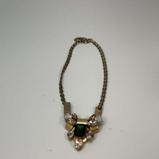 Designer J. Crew Gold-Tone Link Chain Crystal Stone Pendant Necklace image number 1