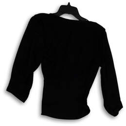 NWT Womens Black Pinstripe Wrap V-Neck Long Sleeve Blouse Top Size Small alternative image