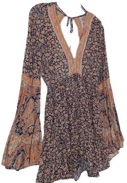 Free People Womens Brown Floral V Neck Bell Sleeve One Piece Romper Size S alternative image