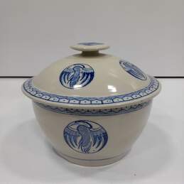 Blue and White Asian Themed Ceramic Bowl w/Lid
