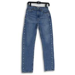 Re/Done Womens Blue Denim Studded Medium Wash Straight Leg Jeans Size 24