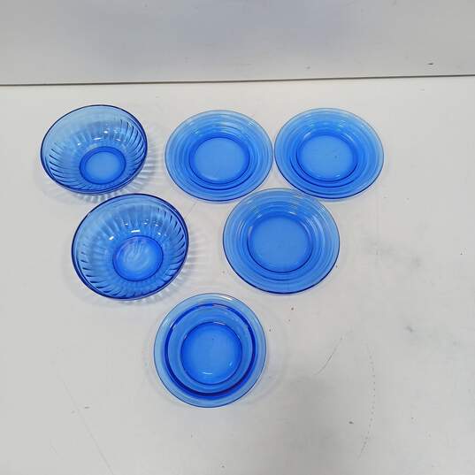 Bundle of 3 Hazel Atlas Moderntone Cobalt Blue Depression Glass Bowls & 3 Plates image number 1