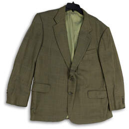Mens Green Notch Lapel Long Sleeve Flap Pockets Two Button Blazer Size 48R
