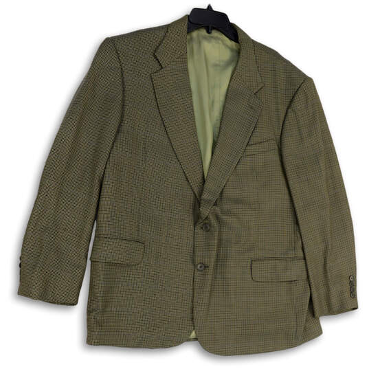 Mens Green Notch Lapel Long Sleeve Flap Pockets Two Button Blazer Size 48R image number 1